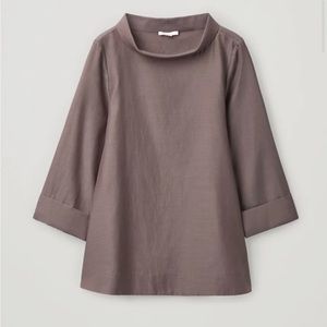 COS  Funnel Neck Long Sleeve Boxy Cropped Pullover Blouse  Top  Size 10